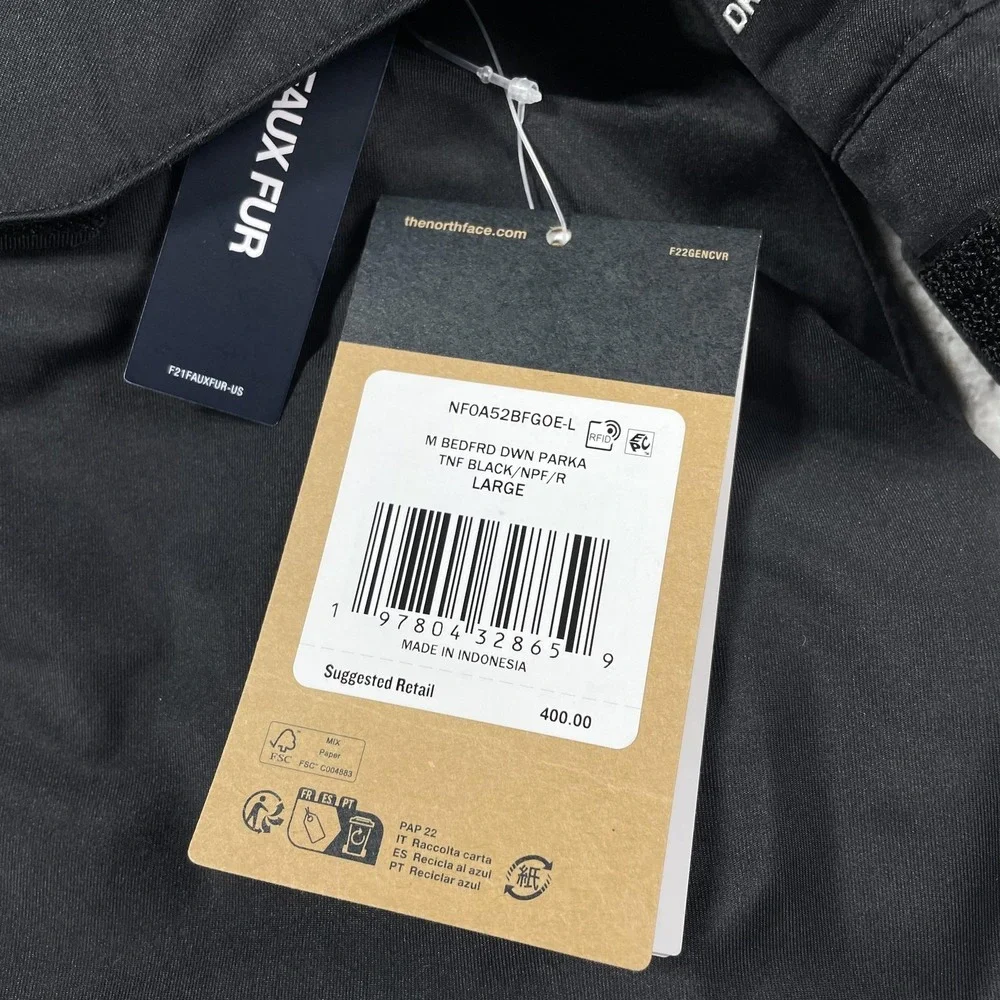 The North Face Coat Mens‎ Large Black Bedford Down Parka DryVent Faux Fur Hood